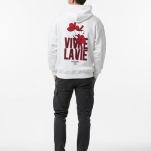 Vivre La Vie Beyaz Desenli Oversize Hoodie
