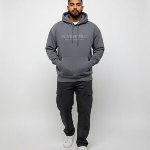Nevermind Desenli Gri Oversize Hoodie